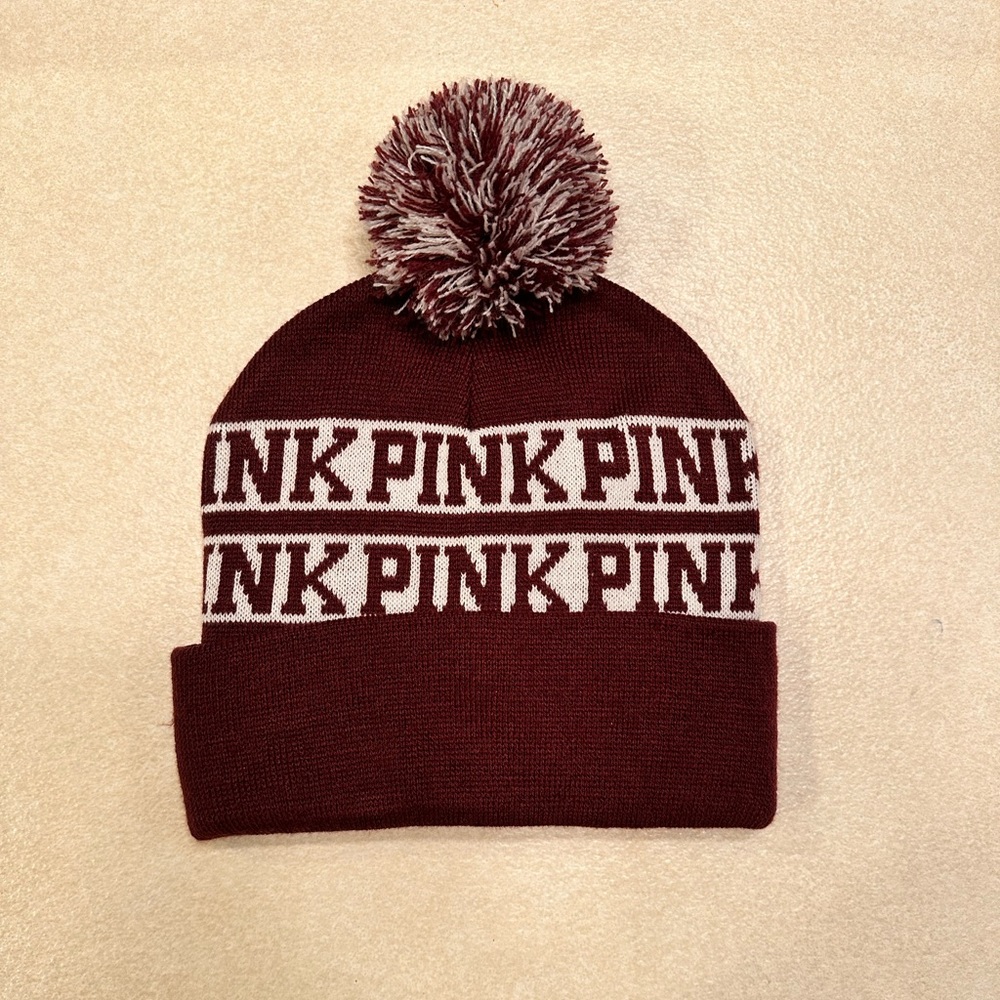 PINK Victoria’s Secret Pom Beanie Maroon